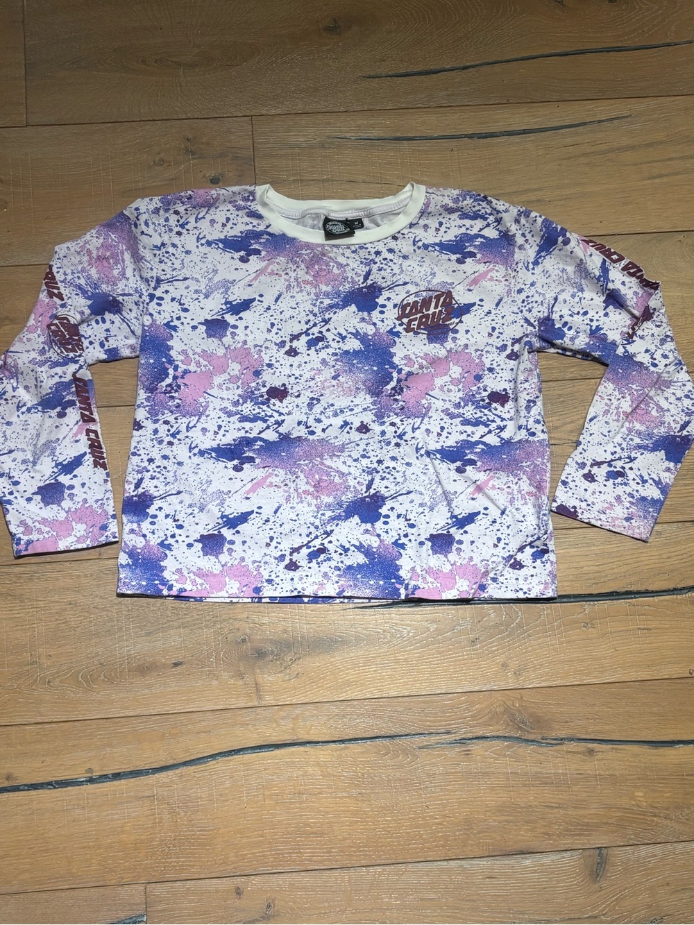 Santa Cruz Skateboards Pink & Purple Paint Splatter Cropped Long Sleeve